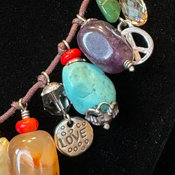 Brighton Imagine Charm Necklace Corded Suede Turquoise Coral MOP Peace Love - Picture 5 of 8